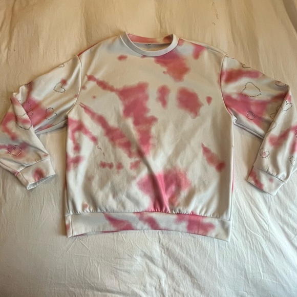 PINK TIE DYE JEWERL HEARTS CREWNECK - Picture 2 of 4